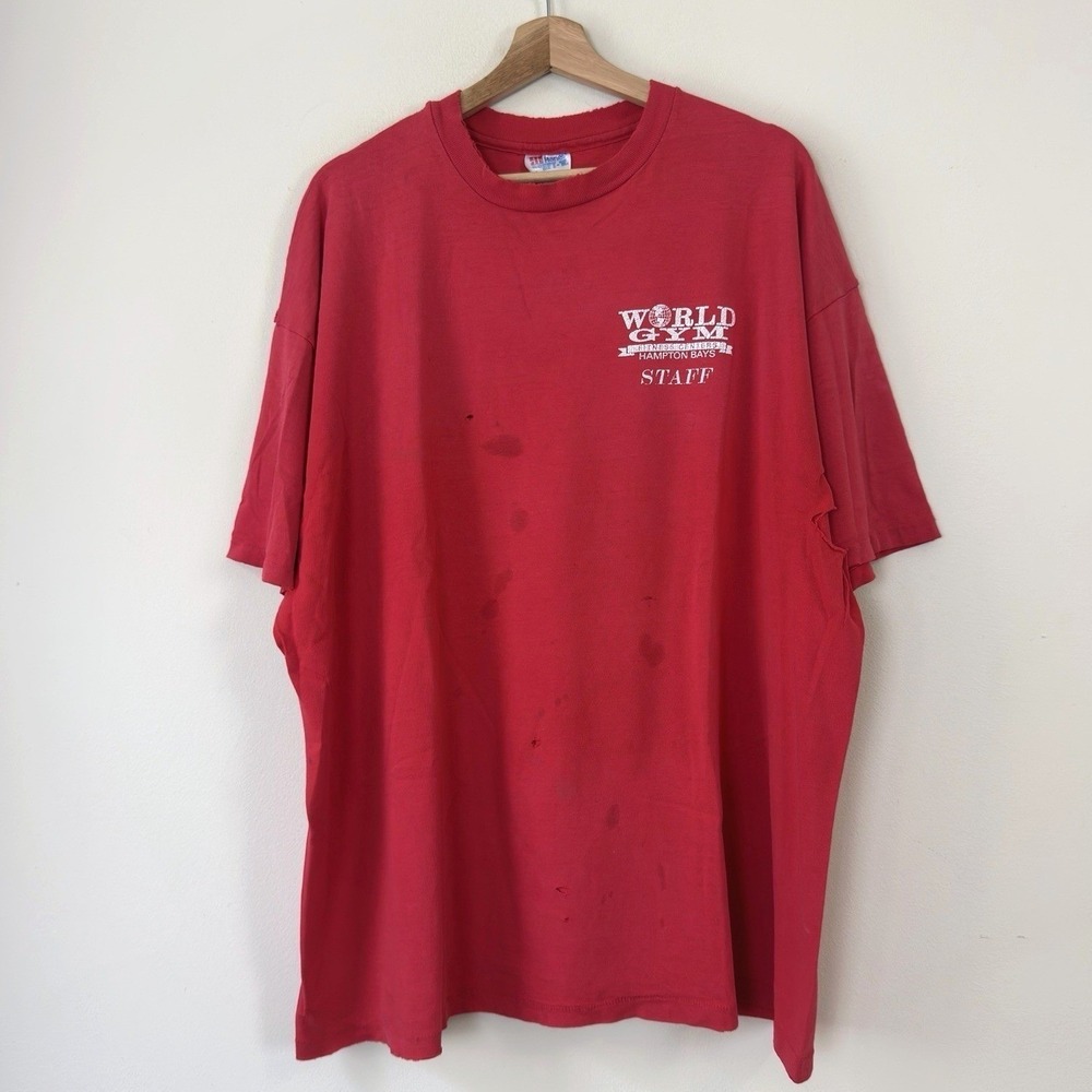 Vintage 90's World Gym STAFF Weight Lifting Workout Single Stitch USA Tee Shirt